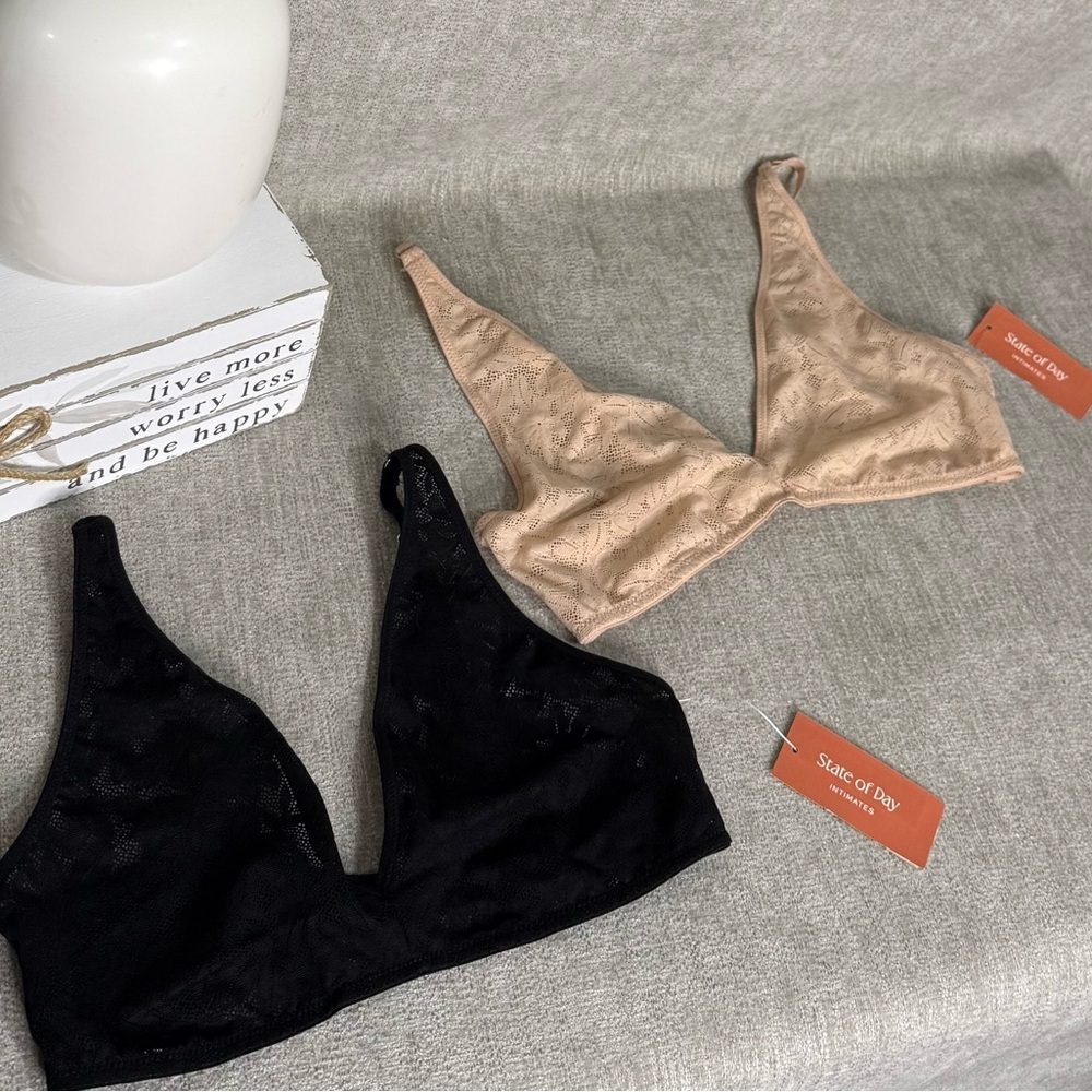 Macy’s NWT Wireless Bralette Bundle Black Tan Lounge Bra Set XS-L